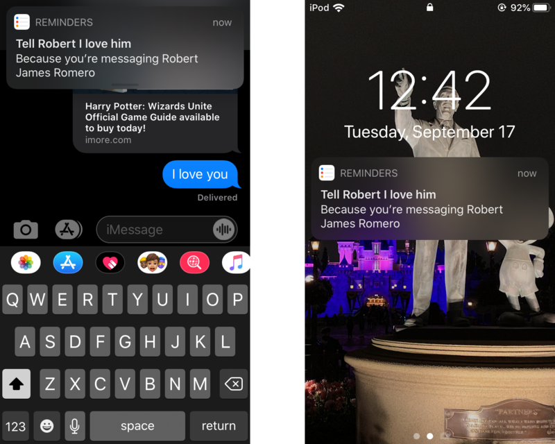 iOS 13 Сообщение с тегом напоминание