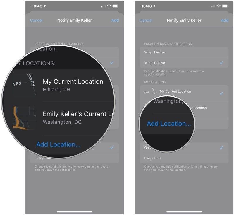 Нажмите местоположение или нажмите Добавить местоположение ...