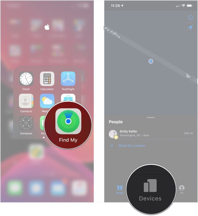 Откройте «Найти», нажмите «Устройства».