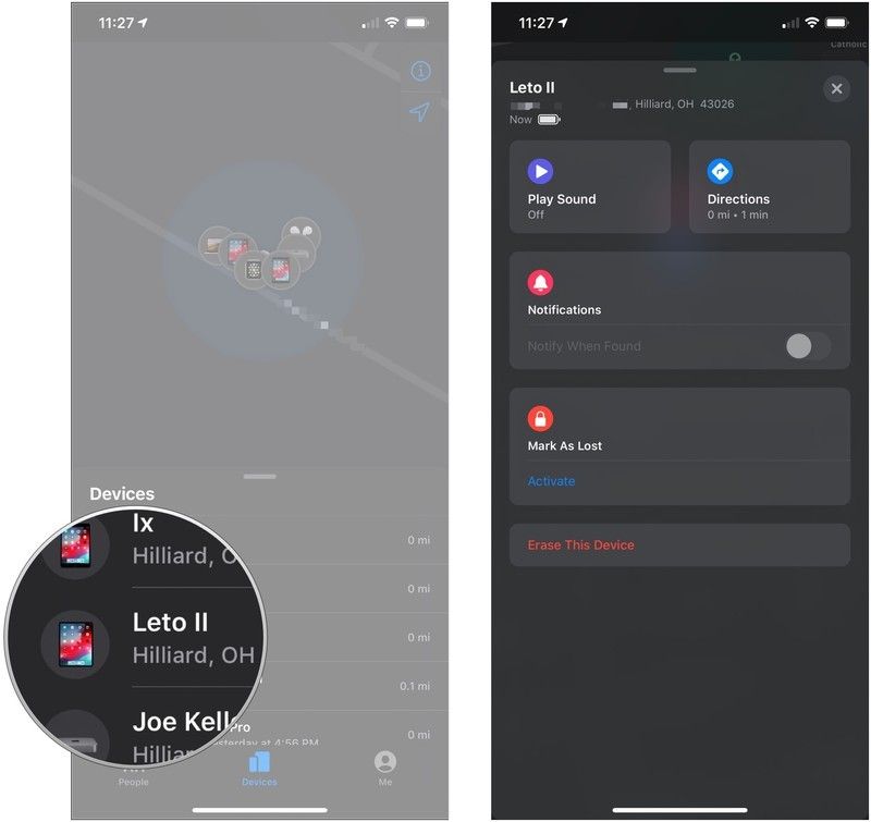 Нажмите устройство, нажмите кнопку