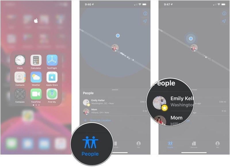 Откройте «Найти мой», нажмите «Люди», нажмите «Друг»