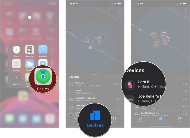 Откройте Find My, коснитесь Устройства, коснитесь устройства
