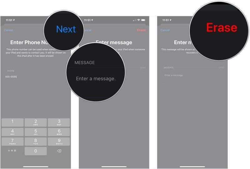 Нажмите Далее, введите сообщение, нажмите Стереть