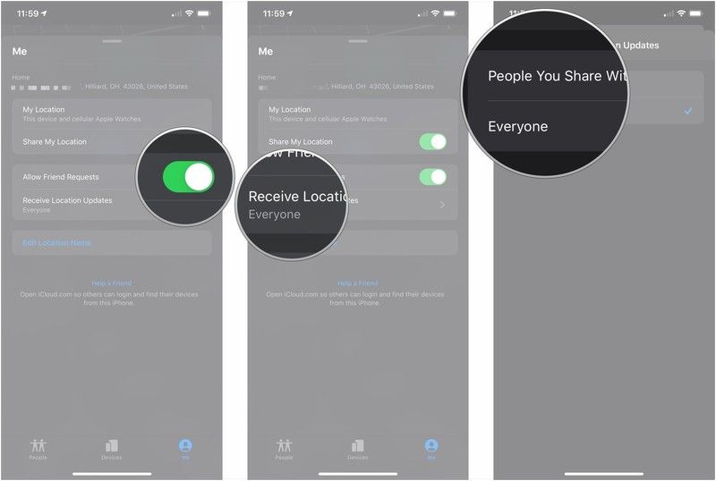 Нажмите переключатель, нажмите «Получить обновления местоположения», нажмите один из вариантов