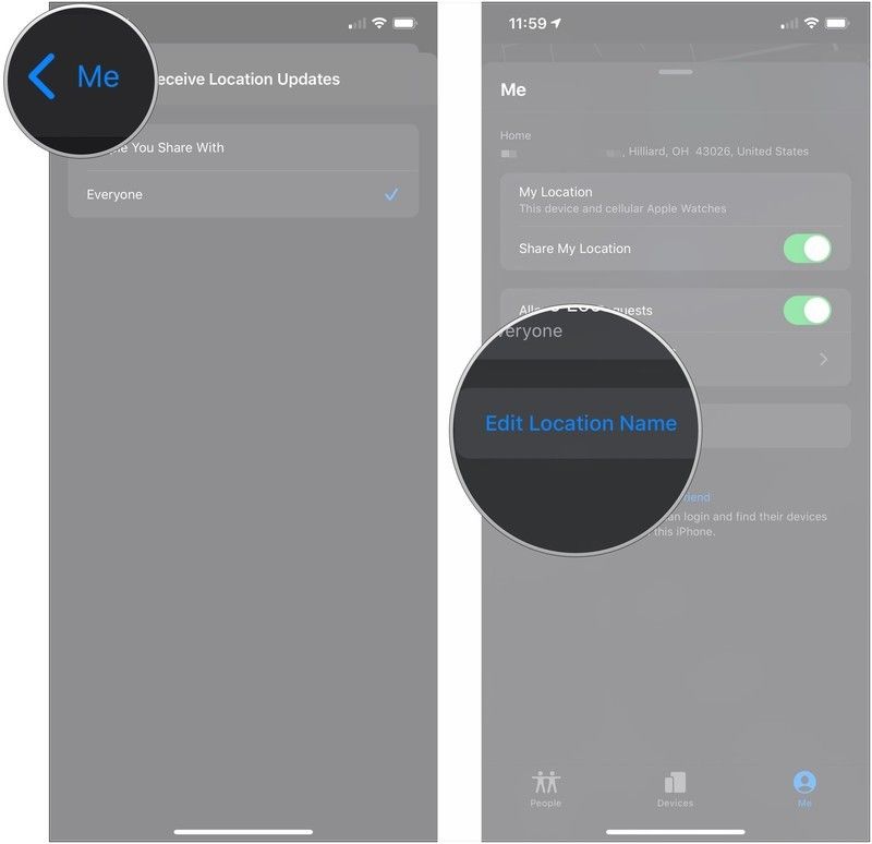 Нажмите «Я», нажмите «Изменить название места»
