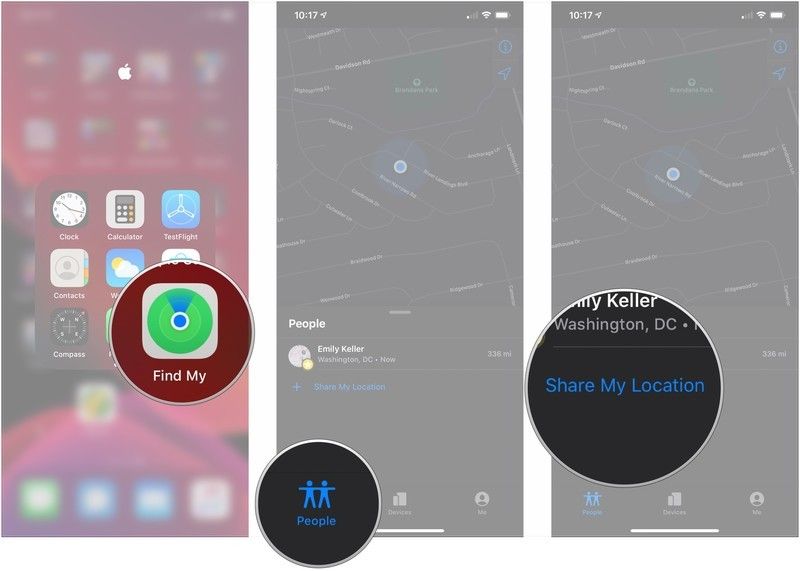 Откройте «Найти мой», нажмите «Люди», нажмите «Поделиться моим местоположением»