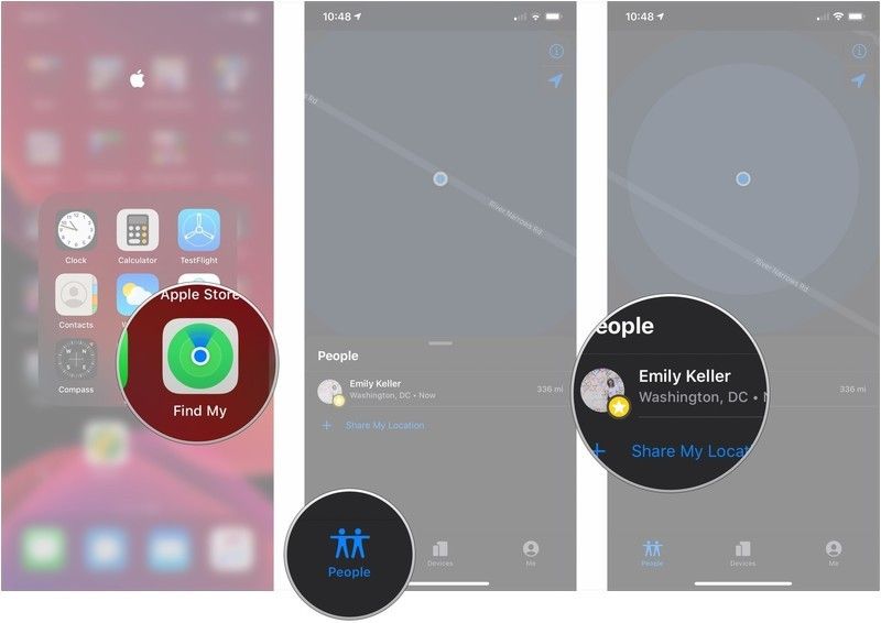Откройте «Найти мой», нажмите «Люди», нажмите на друга