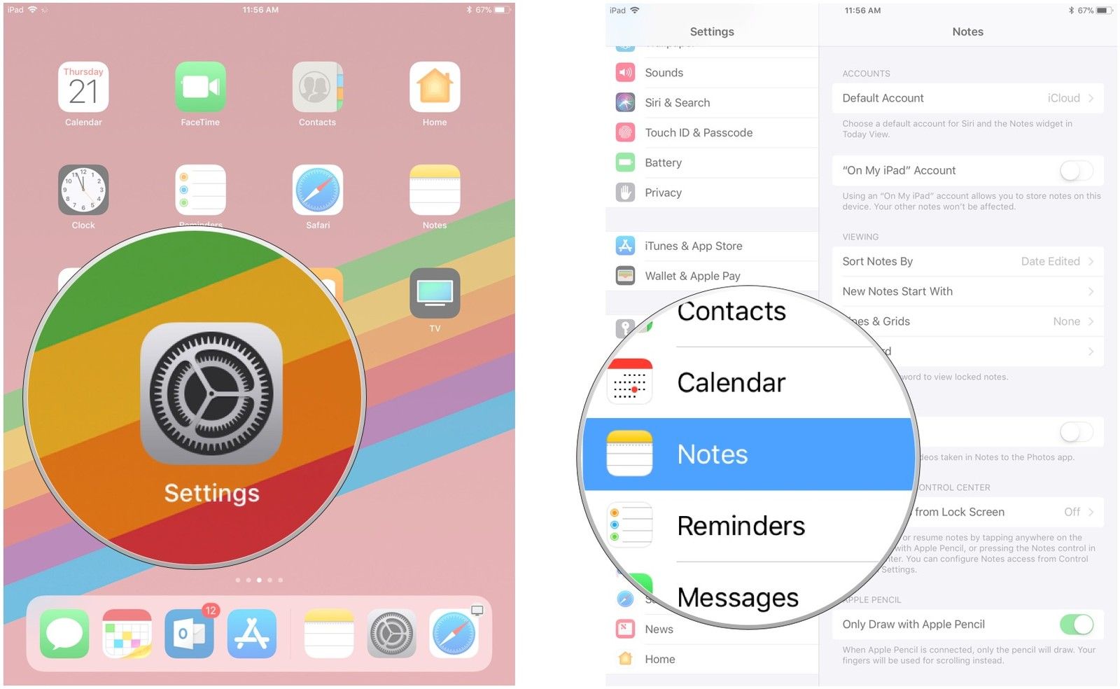 Нажмите «Настройки», затем нажмите «Примечания»