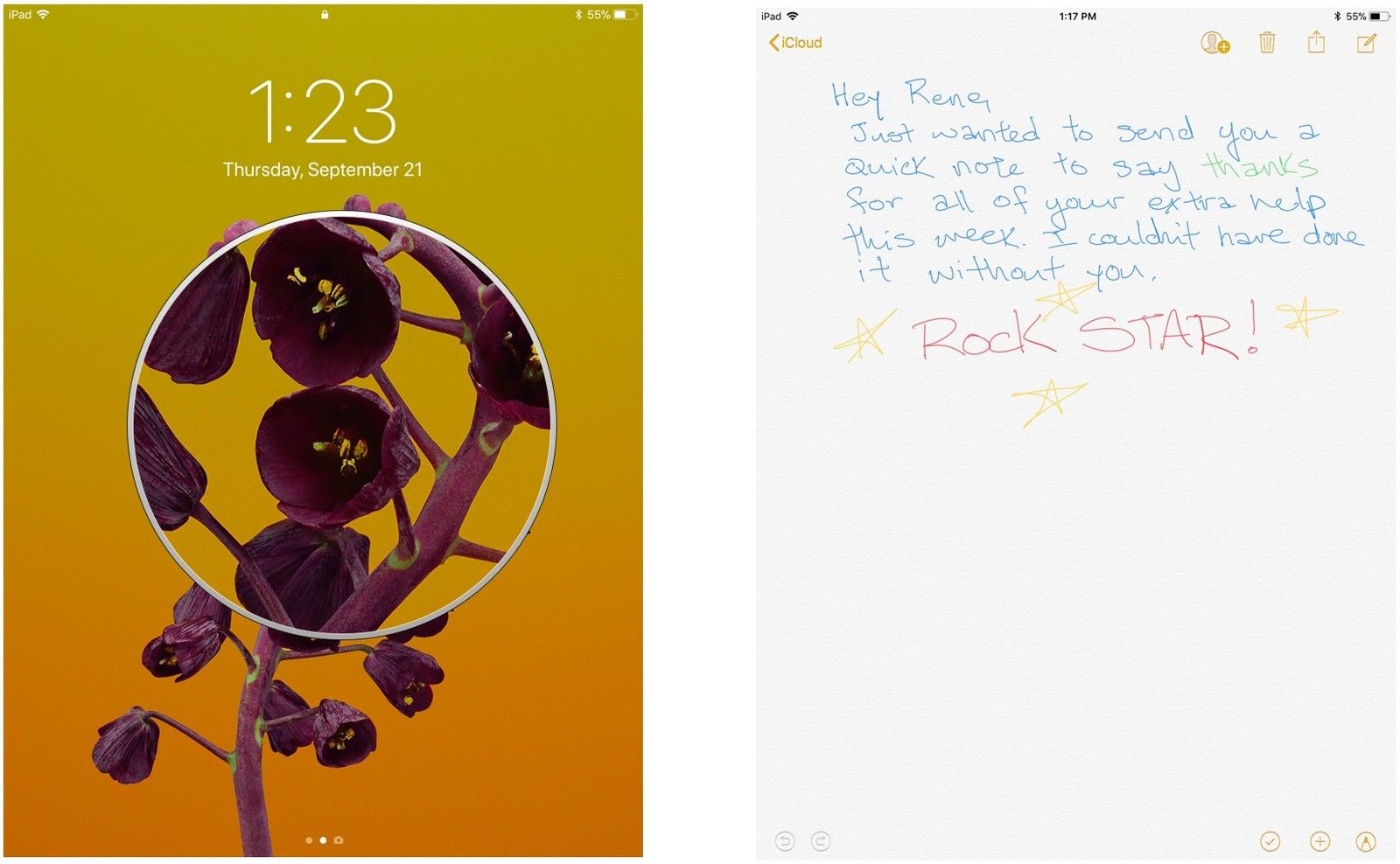 Нажмите на экран блокировки, затем используйте примечание