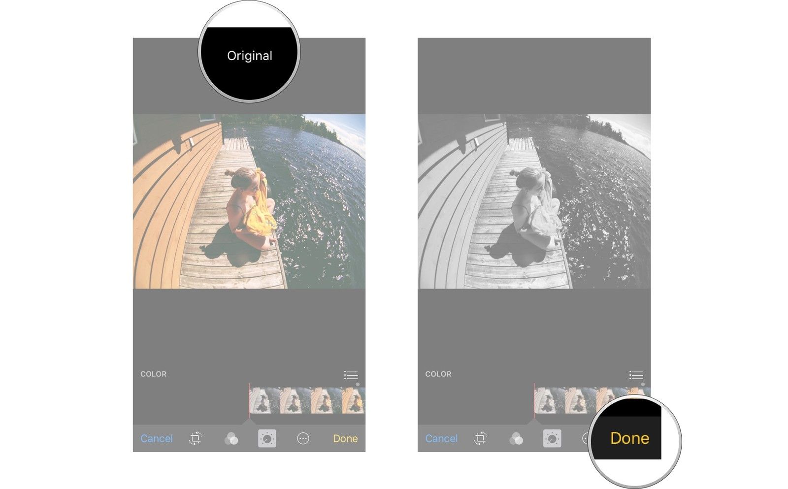 Нажмите и удерживайте, чтобы просмотреть оригинал, нажмите Готово