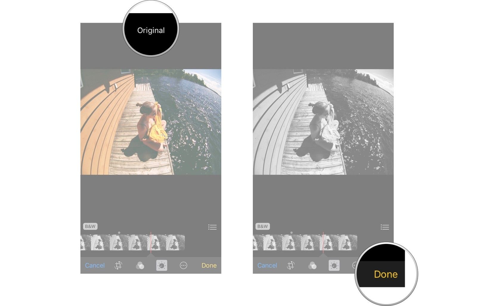 Нажмите и удерживайте, чтобы просмотреть оригинал, нажмите Готово
