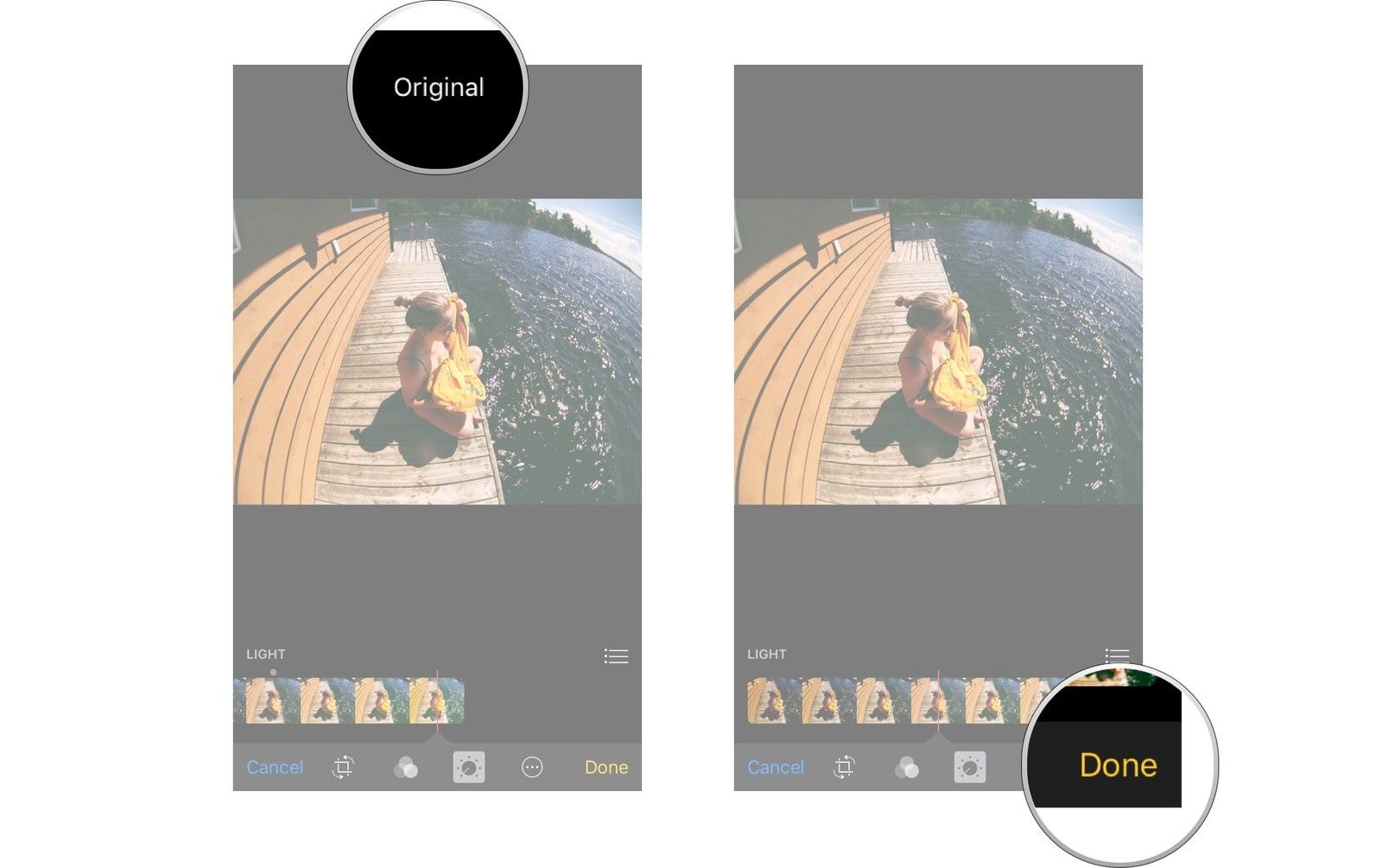 Нажмите и удерживайте, чтобы просмотреть оригинал, нажмите Готово