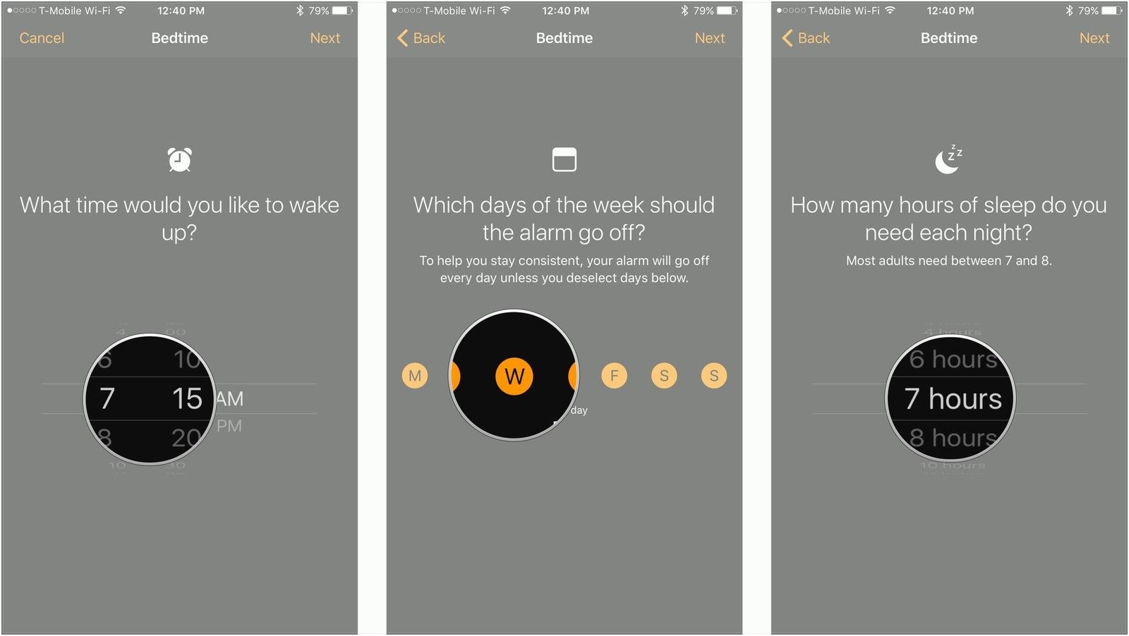 Выберите свое время, дни недели и часы сна