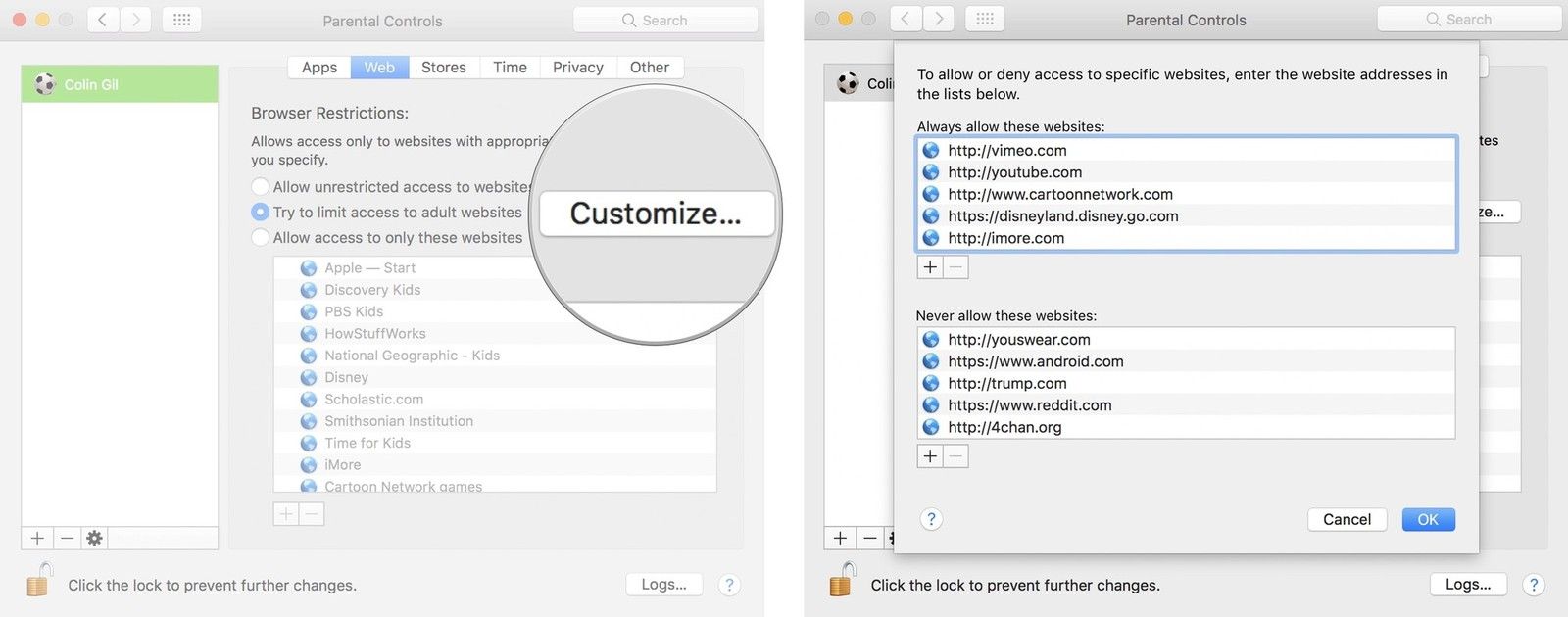 Вручную введите веб-сайт, который вы делаете, и дона't want your child to access