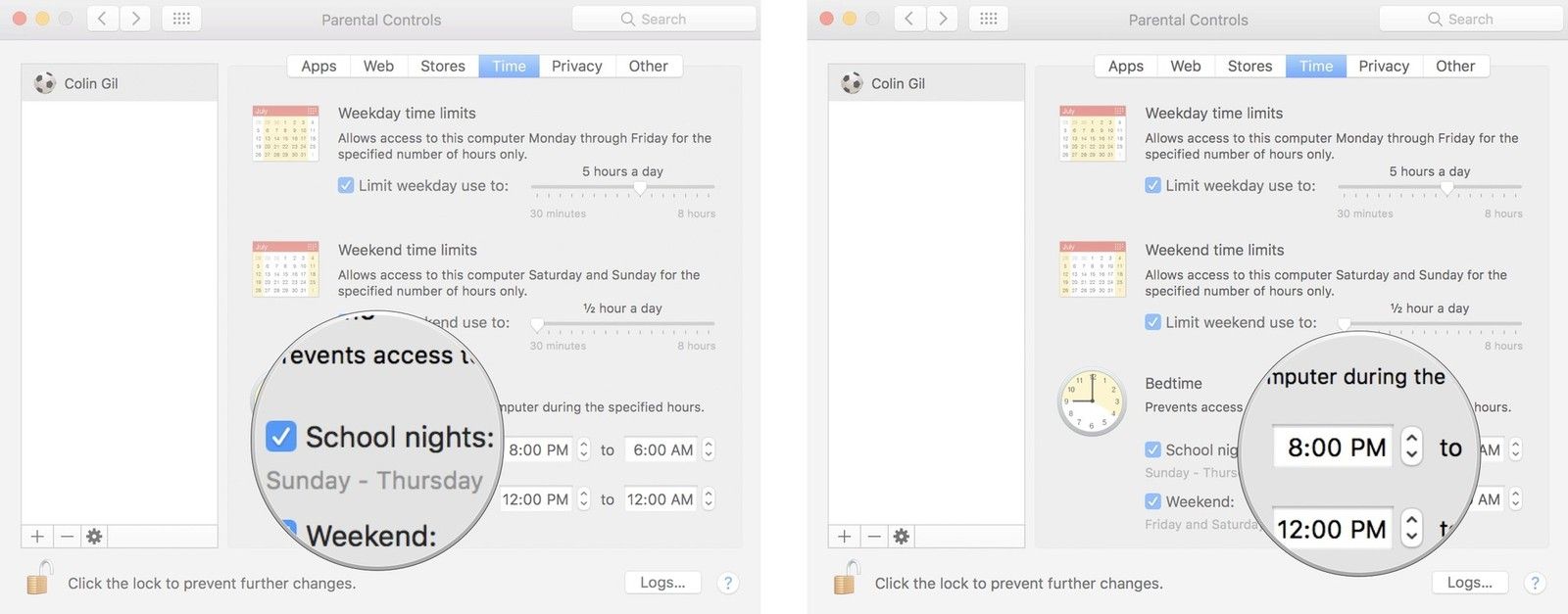 Нажмите, чтобы установить время сна в будние дни