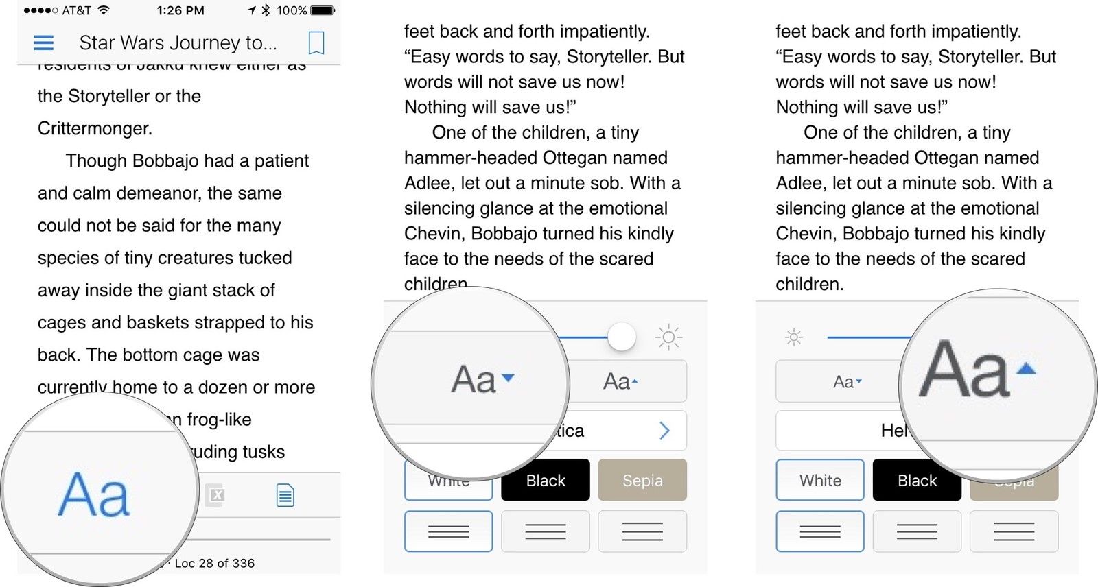 Изменение размера шрифта в приложении Kindle