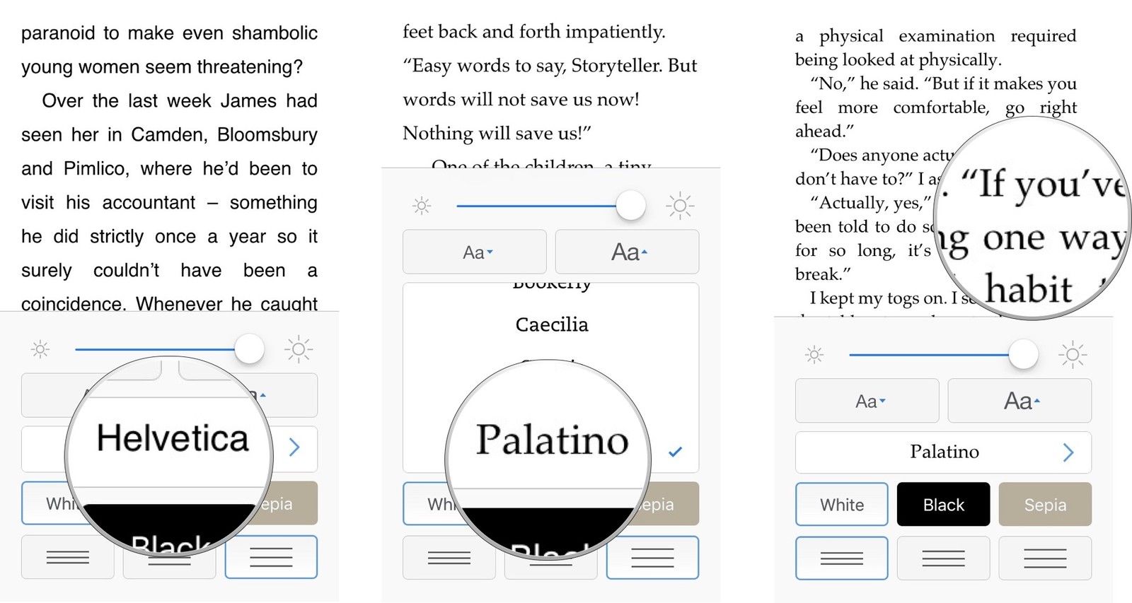 Смена шрифтов в приложении Kindle