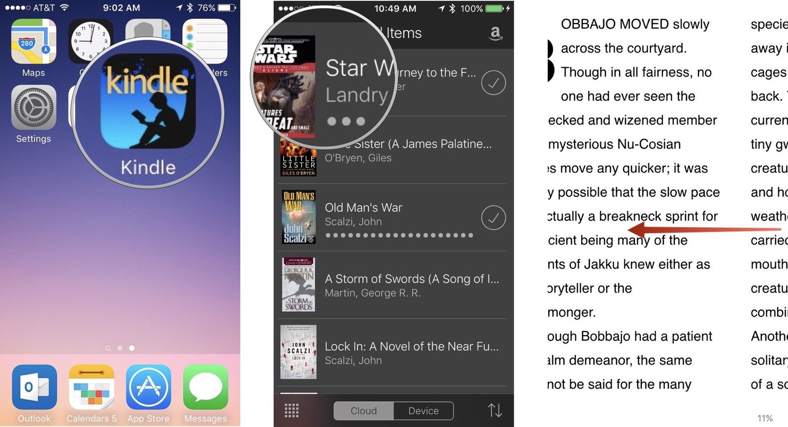 Перевернуть страницу приложения Kindle