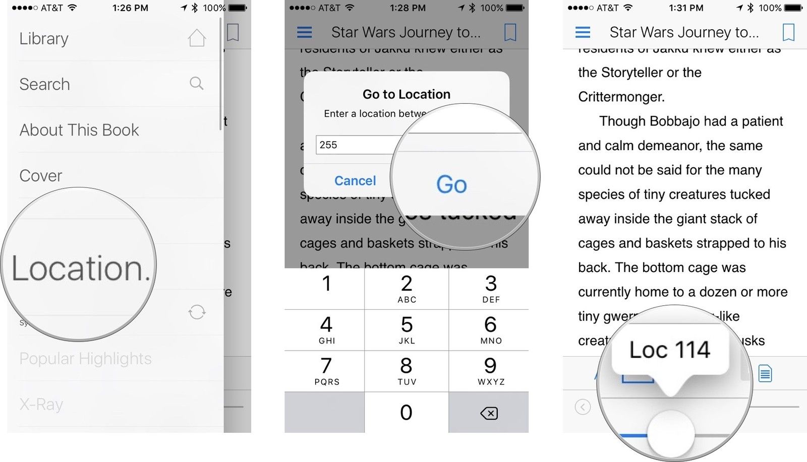 Поиск книги по определенному месту в приложении Kindle