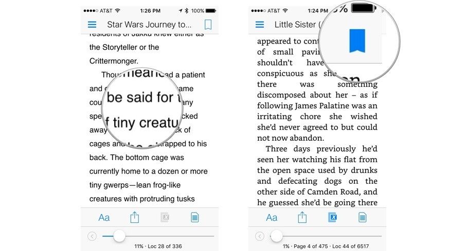 Создание закладки для страницы в приложении Kindle