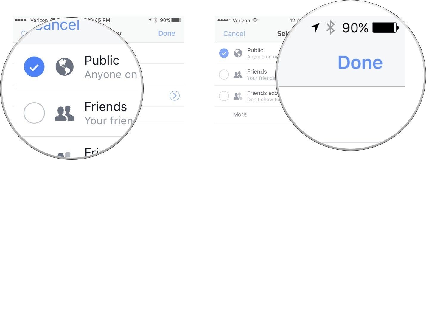 Выберите уровень конфиденциальности, затем нажмите «Готово».