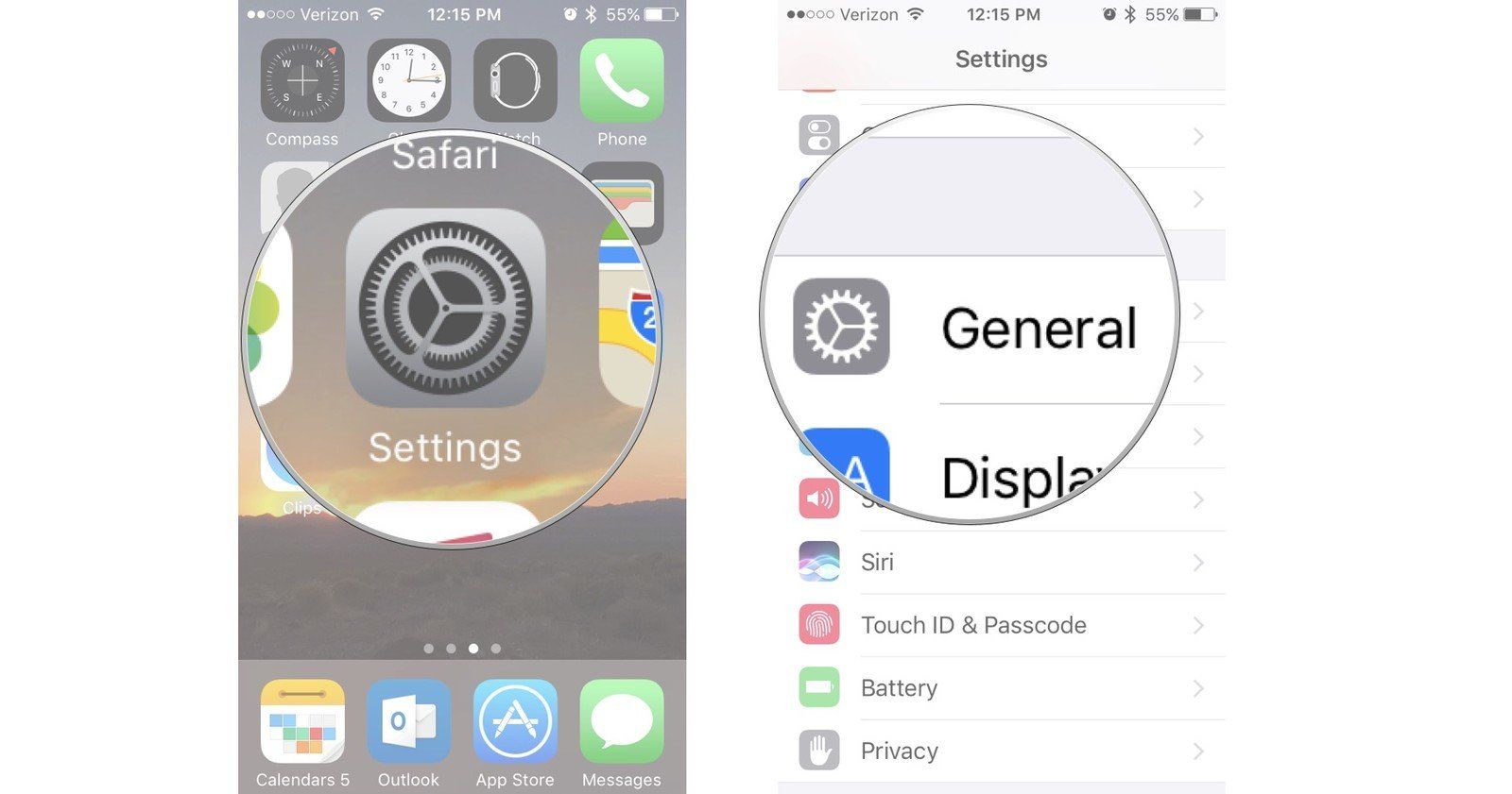 Откройте Настройки, затем нажмите Общие