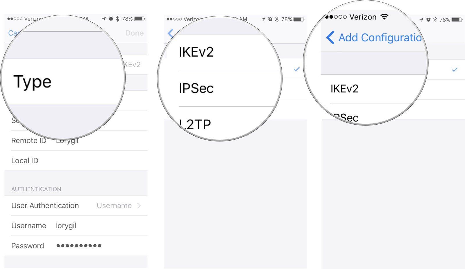 Нажмите «Тип», выберите тип, нажмите «Добавить конфигурацию»