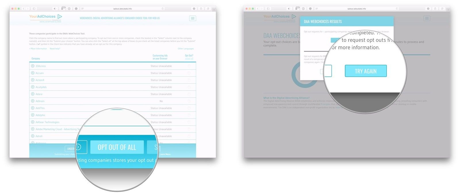 Нажмите Отказаться от всех, нажмите Попробовать еще раз