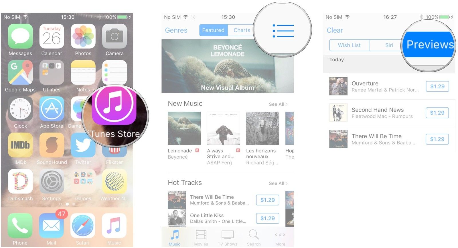 Запустите iTunes Store, нажмите кнопку меню, нажмите «Предварительный просмотр»