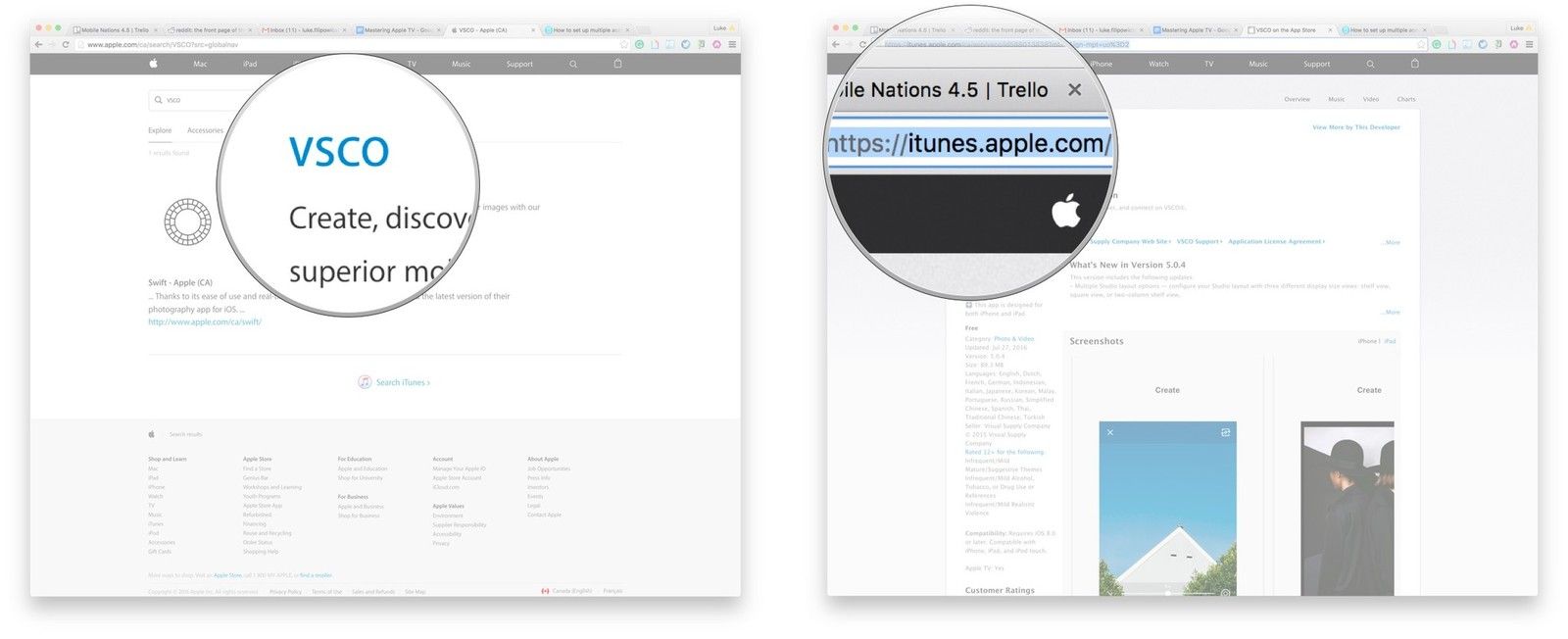 Нажмите на приложение, а затем скопируйте URL.