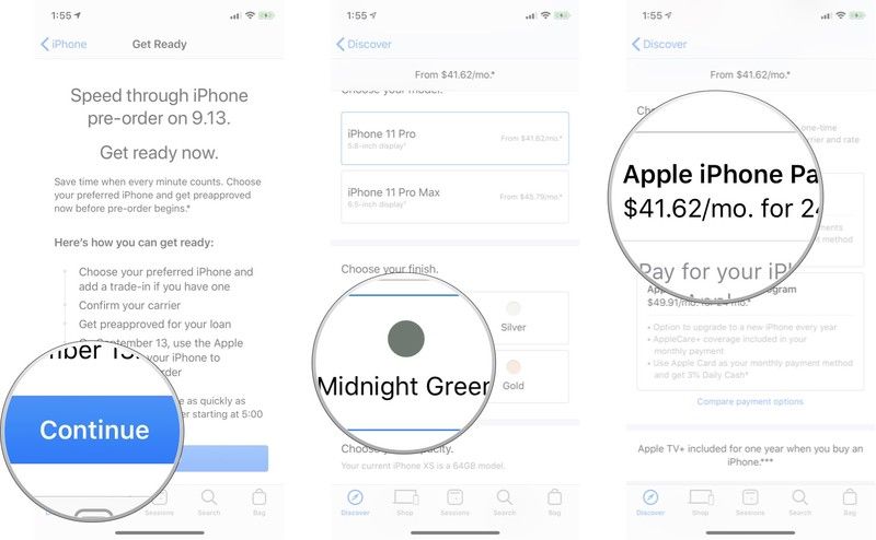 Нажмите «Продолжить», выберите нужный цвет, а затем нажмите «Apple iPhone Payments».