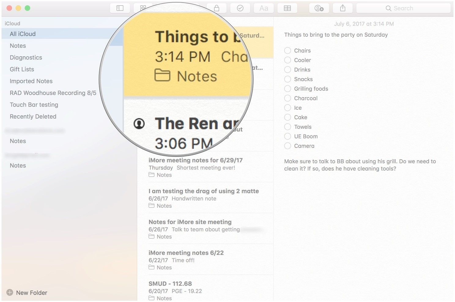 Выберите заметку