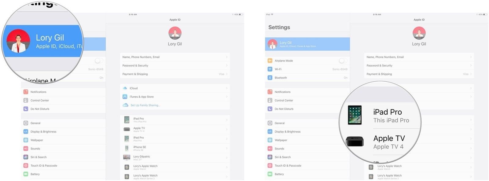 Нажмите на баннер iCloud, затем нажмите на свой iPad