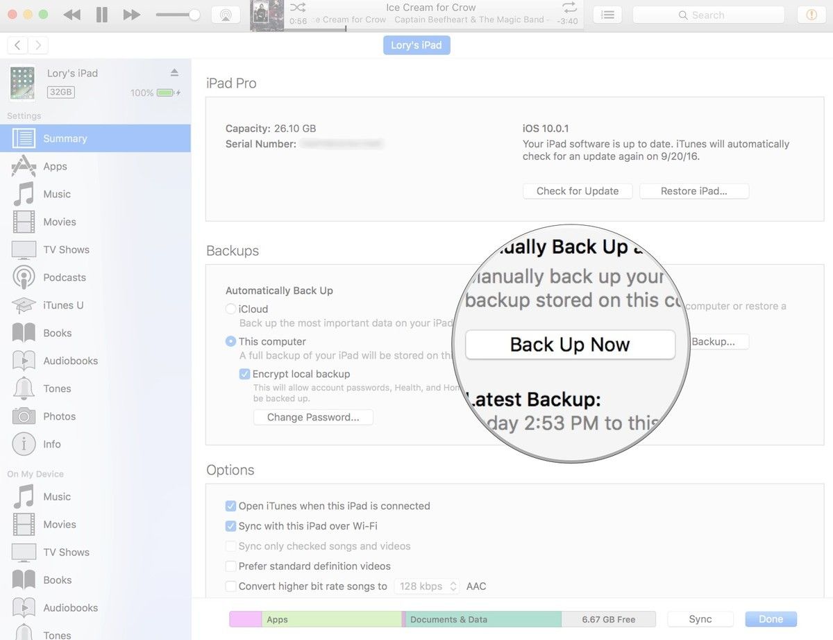 Нажмите n Back Up Now