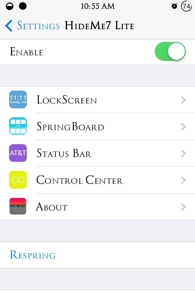 Как скрыть раздражающие функции iOS 7 из Центра управления, экрана «Домой и замок» и строки состояния