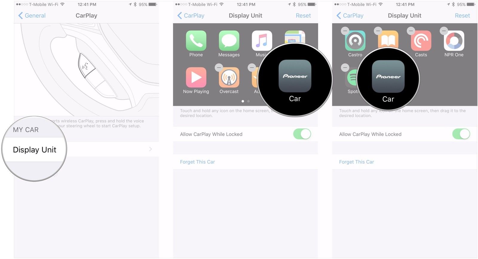 Нажмите автомобиль's name, tap and hold app, move app