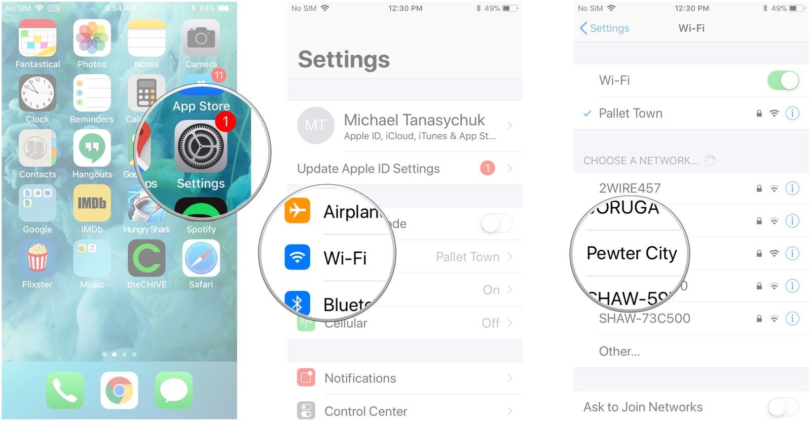 Запустите «Настройки», коснитесь Wi-Fi, коснитесь сети, к которой хотите присоединиться, введите пароль, если он есть.