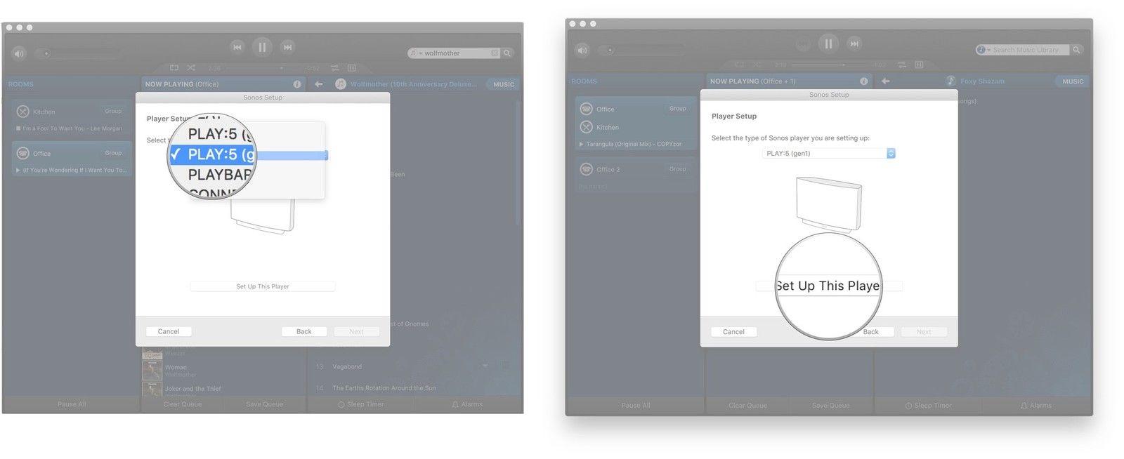 Нажмите на выпадающий список, выберите свою модель Sonos, нажмите Set Up This Player