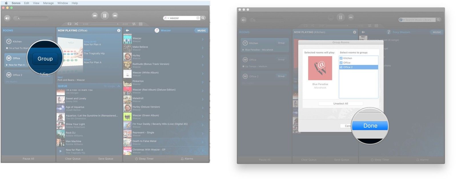 Нажмите кнопку группы, проверьте все динамики, которые вы'd like in the group, click Done