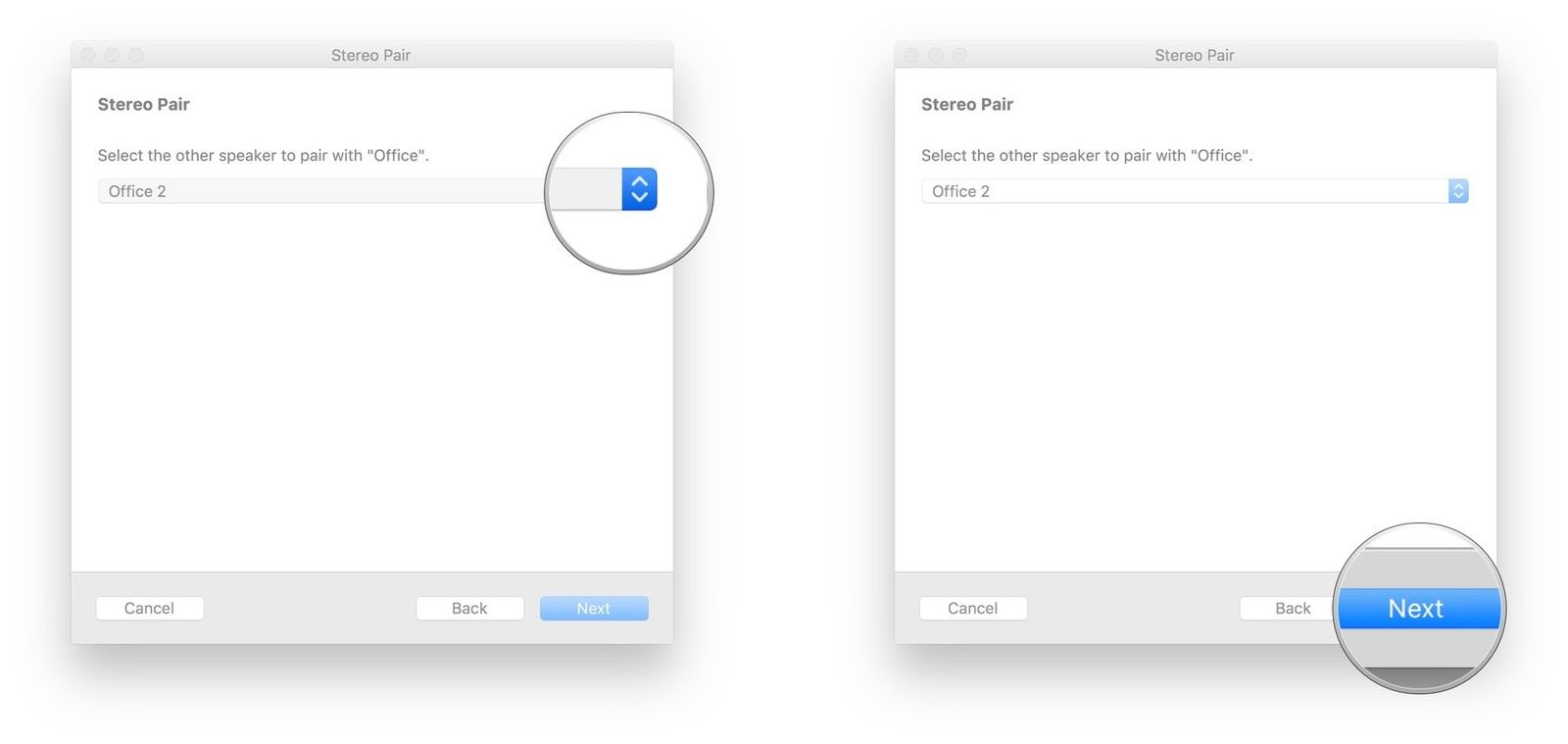 Нажмите на выпадающий список, выберите динамик, который вы'd like to pair, click Next
