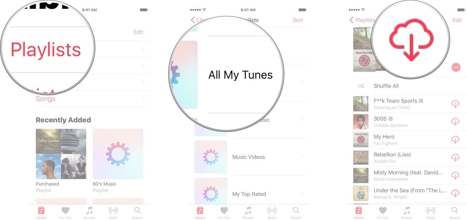Запустите «Музыка» на вашем iPhone или iPad, нажмите «Плейлист», нажмите имя вашего умного плейлиста, а затем нажмите кнопку «Облако», чтобы начать загрузку всех треков.
