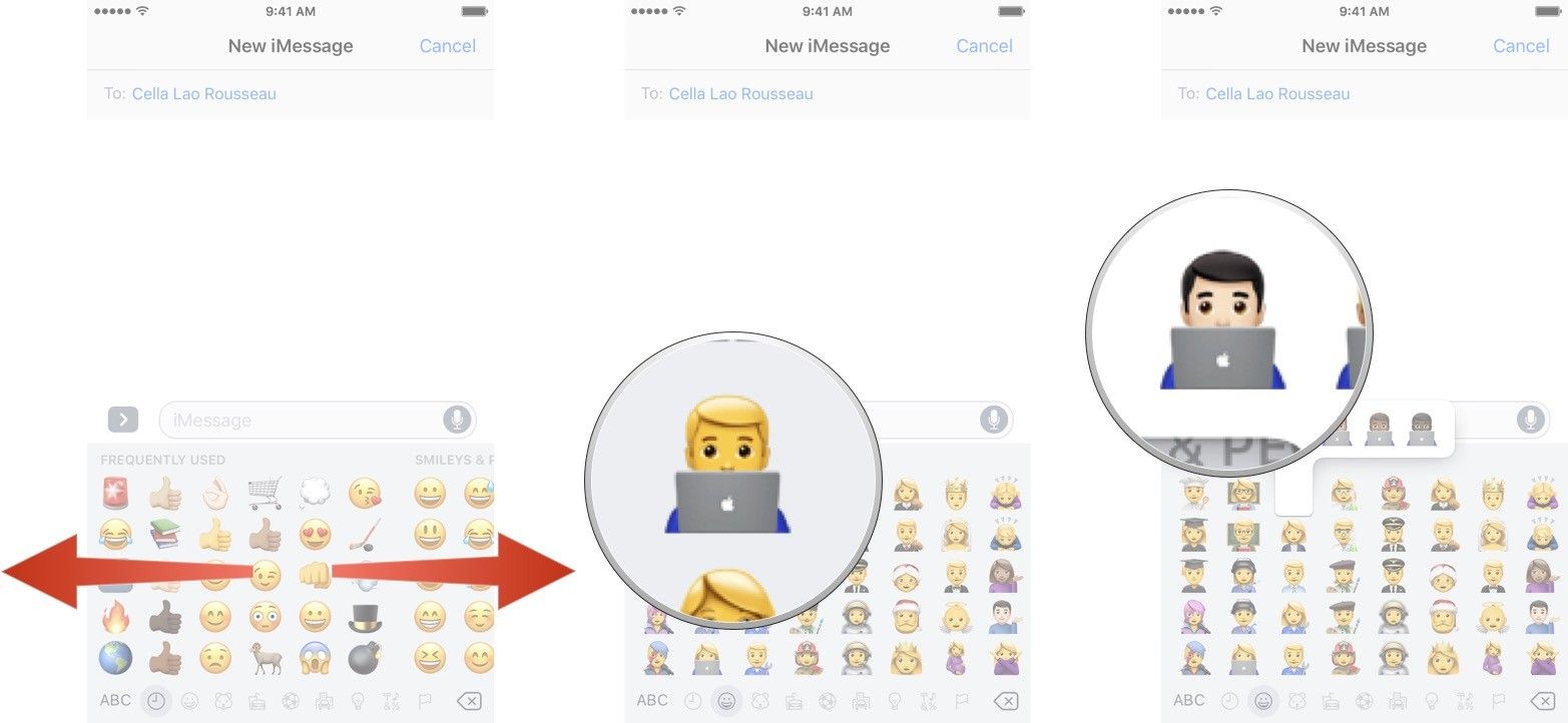 Проведите пальцем влево или вправо, чтобы просмотреть все Emoji, нажмите Emoji, который вы хотите использовать, и нажмите версию Emoji, которую вы хотите использовать, если это применимо.