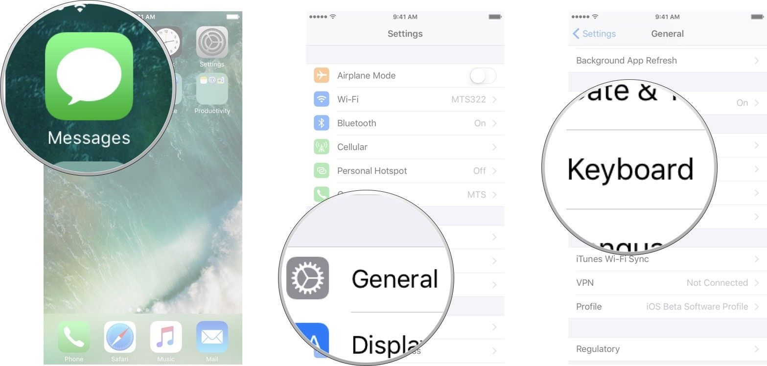 Запустите приложение настроек на главном экране, нажмите «Основные», а затем нажмите «Клавиатура».