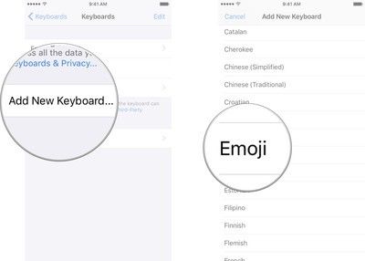 Нажмите «Добавить новую клавиатуру» и нажмите «Emoji».