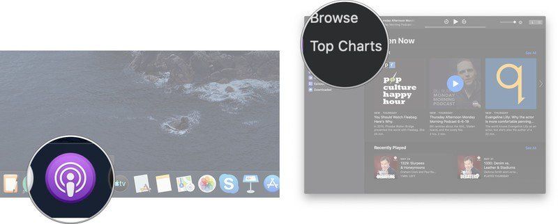 Запустите приложение Podcasts, а затем нажмите «Top Charts» на боковой панели.