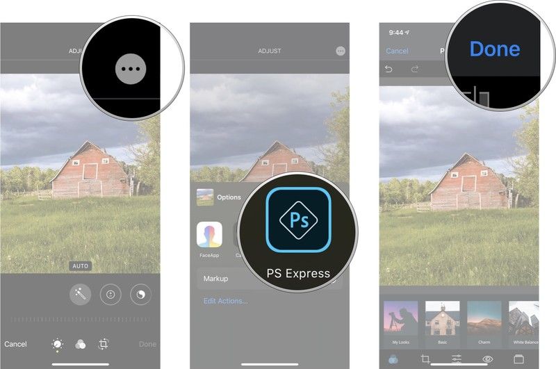 Нажмите «Еще» в правом верхнем углу, нажмите на расширения, которые вы хотите использовать, а затем нажмите «Готово» после завершения редактирования.
