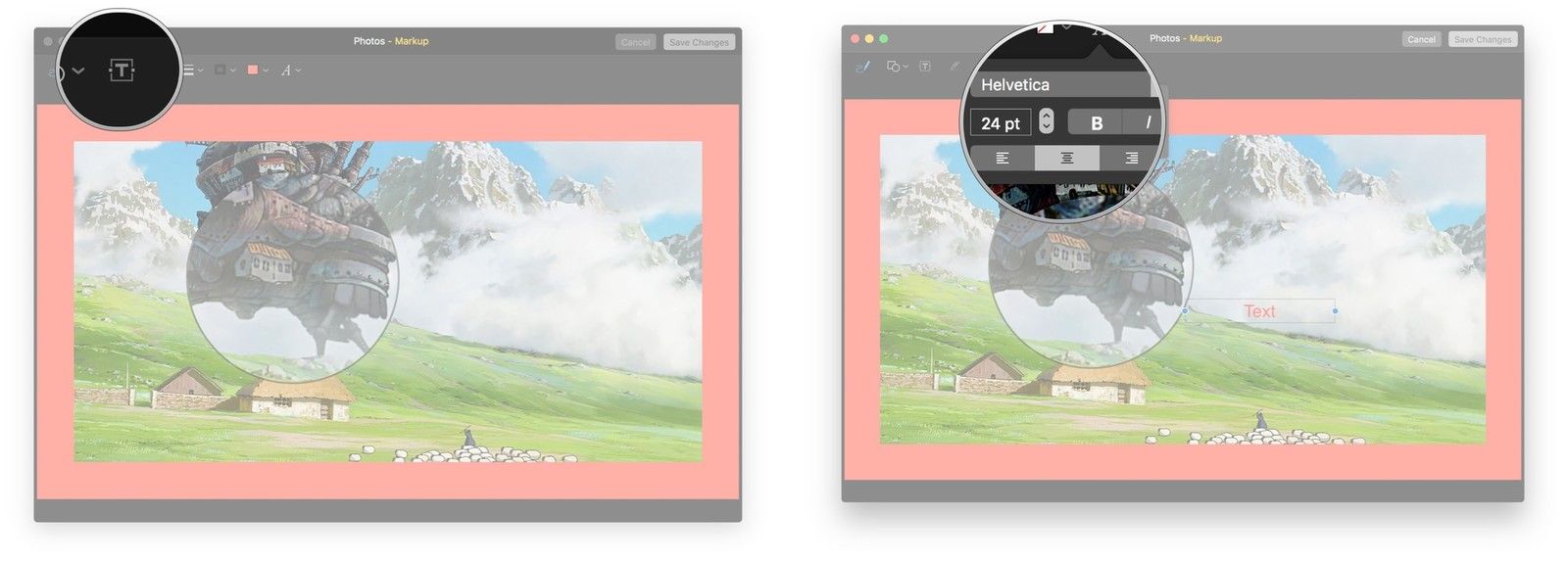Нажмите кнопку «Текст», чтобы создать новое текстовое поле, нажмите кнопку «Стиль текста», щелкните имя шрифта, чтобы изменить шрифт, щелкните цветную полосу, чтобы изменить цвет, щелкните размер, чтобы изменить размер шрифта, нажмите, чтобы выделить жирным шрифтом, курсивом или подчеркните свой текст