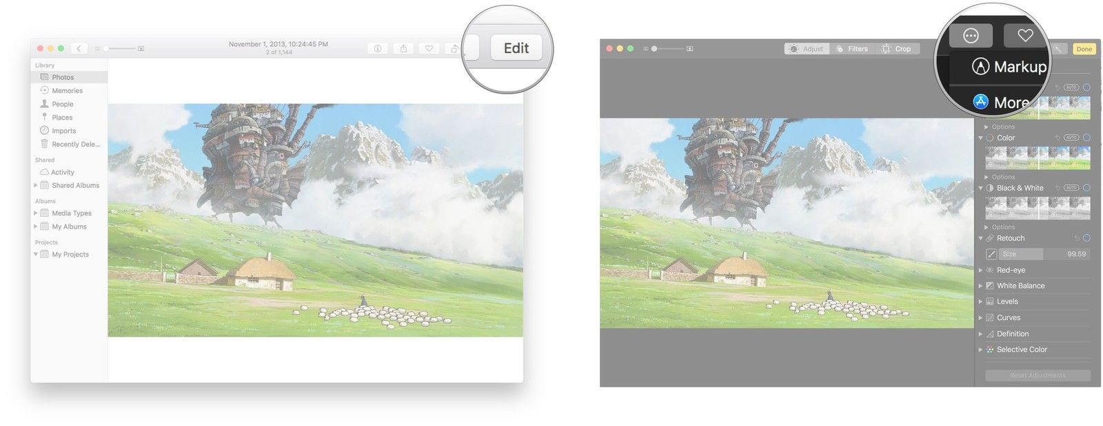 Нажмите «Изменить», нажмите кнопку «Дополнительно», нажмите «Разметка».
