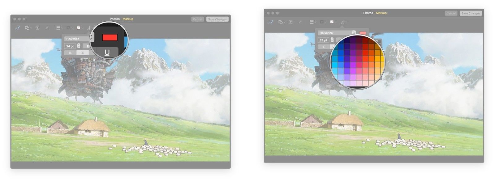 Нажмите кнопку «Стиль текста», нажмите цветную полосу, выберите цвет