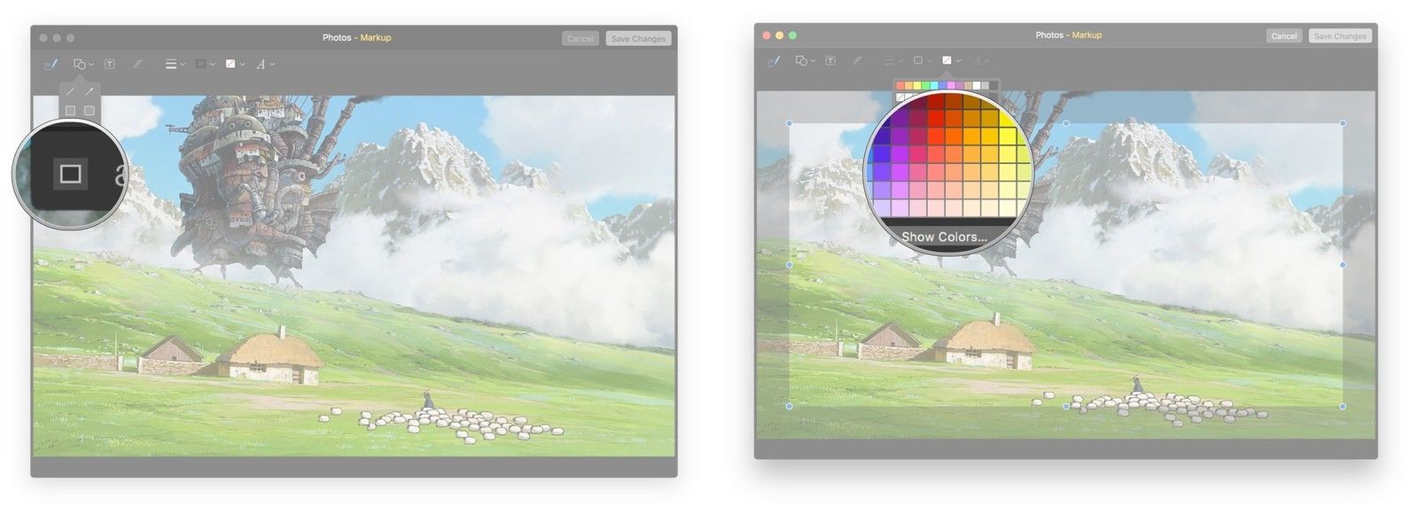 Нажмите кнопку «Фигуры», щелкните прямоугольник внутри прямоугольника, чтобы добавить границу, нажмите кнопку «Цвет заливки», щелкните цвет